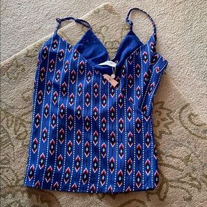 Lofty manner Blue sleeveless Sutton Wrap style tank